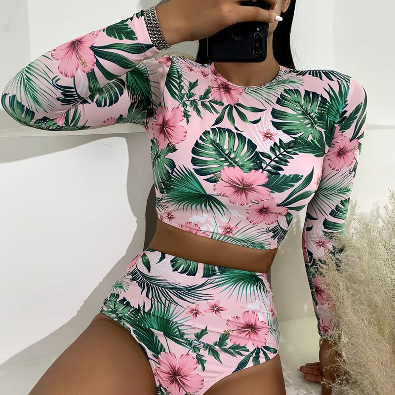 

Tropical & Floral High Waisted Bikini Swimsuit, Multicolor
