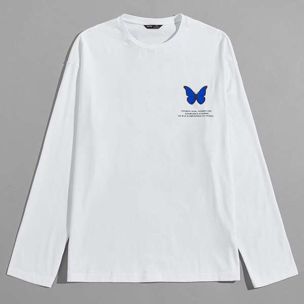 

Men Slogan & Butterfly Print Tee, White
