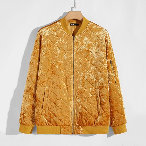 

Men Velvet Bomber Padded Jacket, Gold