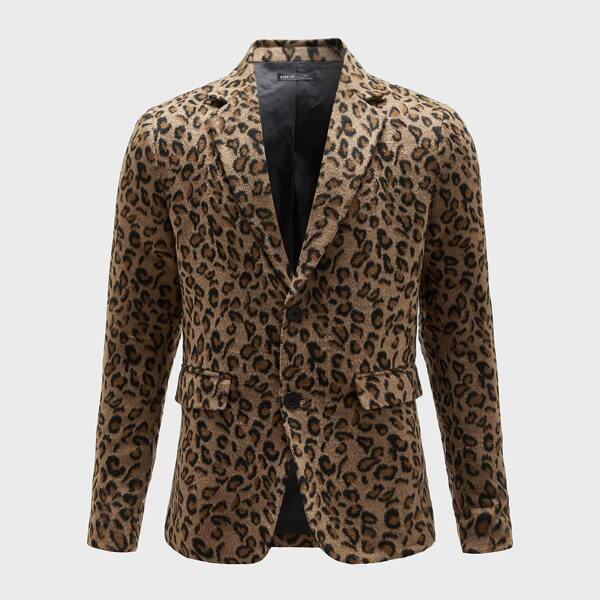 

Men Flap Detail Leopard Blazer, Multicolor