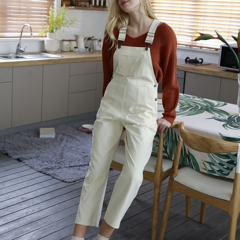 

Solid Overall Jumpsuit, Beige