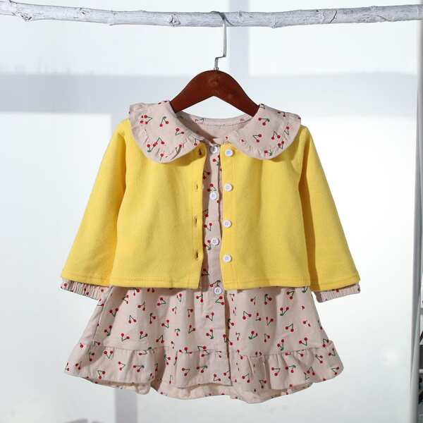 

Toddler Girls Button Up Jacket & Cherry Print Dress, Multicolor