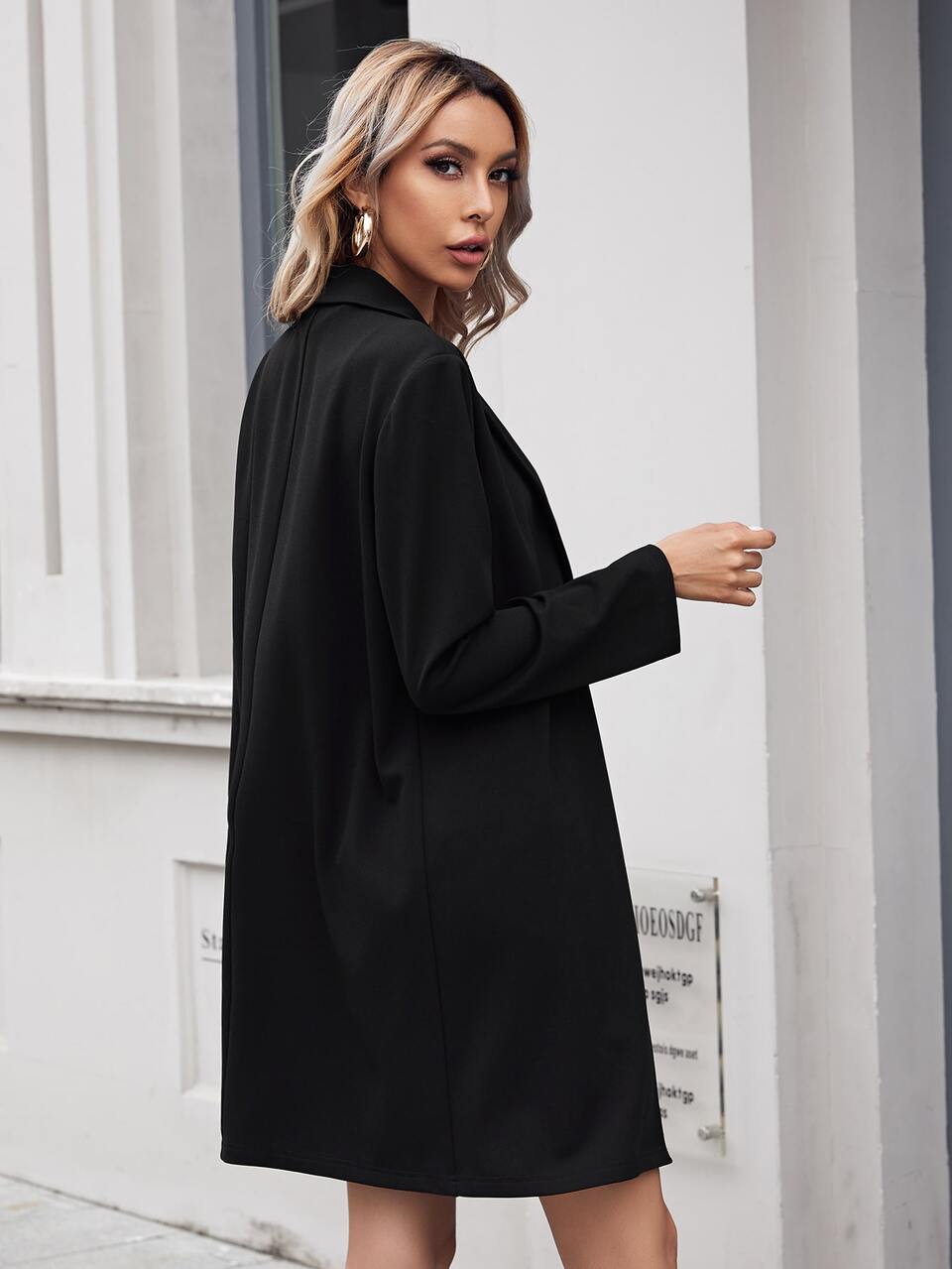 Open Front Longline Blazer, Winter, Business Casual, Elegant, Black