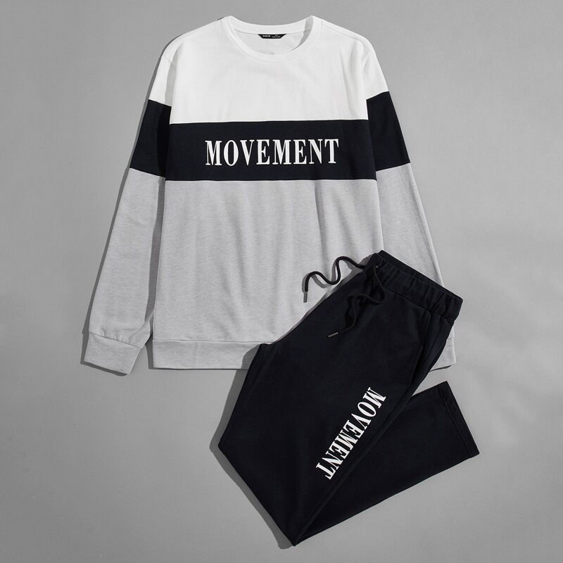 

Guys Letter Graphic Colorblock Pullover & Joggers Set, Multicolor