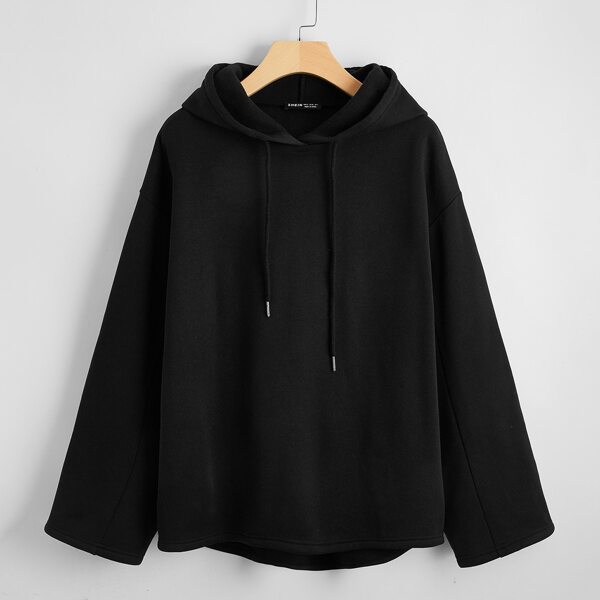 

Drop Shoulder Solid Hoodie, Black
