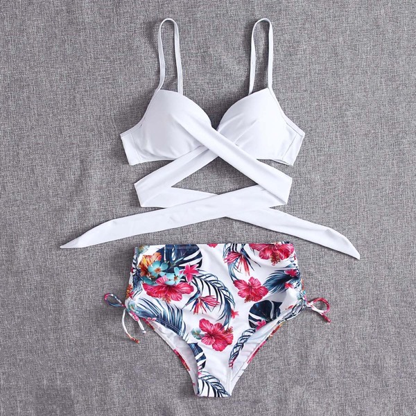 

Tropical & Floral Push Up High Waisted Bikini Swimsuit, Multicolor