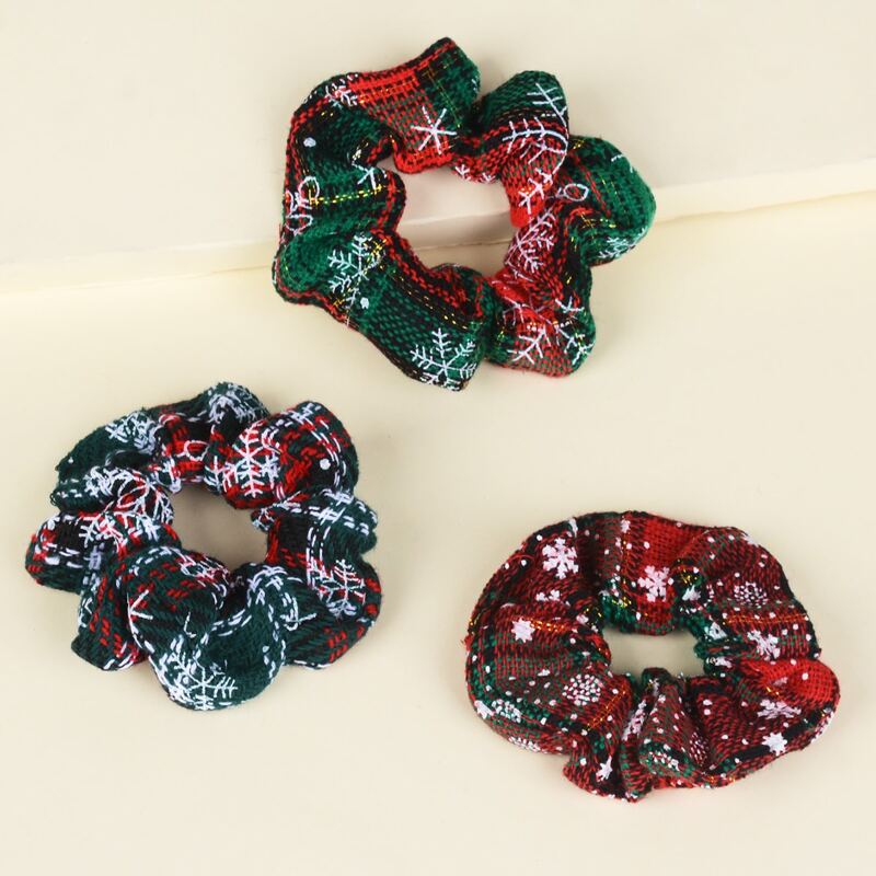

3pcs Christmas Tartan Snowflake Scrunchie, Multicolor