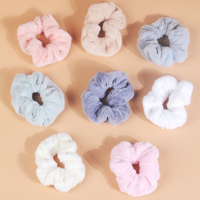

8pcs Solid Fluffy Scrunchie, Multicolor
