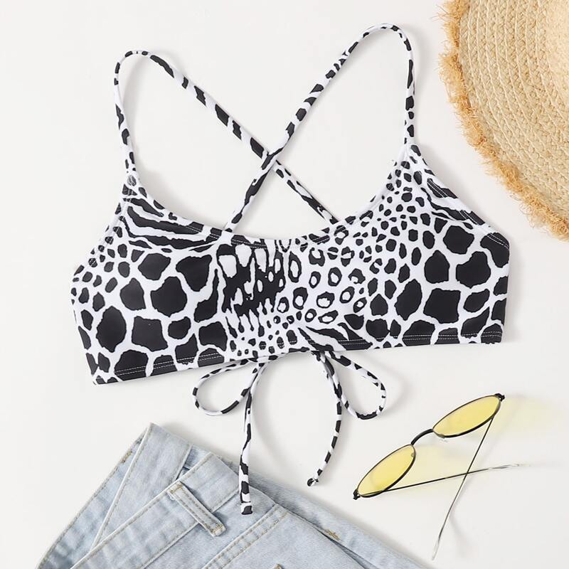 

Allover Print Bikini Top, Black and white