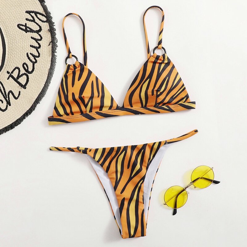 

Tiger Striped Triangle Bikini Swimsuit, Multicolor
