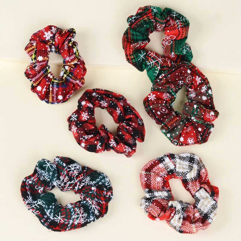 

6pcs Christmas Tartan Snowflake Scrunchie, Multicolor
