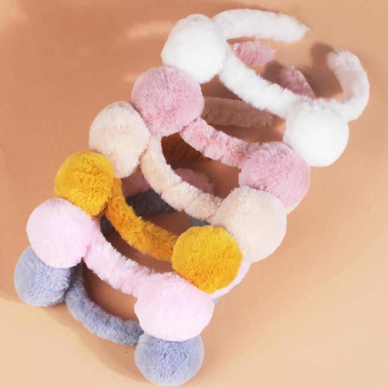 

6pcs Pom Pom Fluffy Hair Hoop, Multicolor