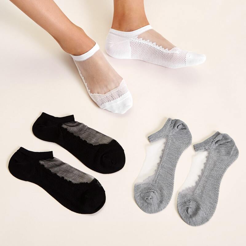 

3pairs Solid Invisible Socks, Multicolor