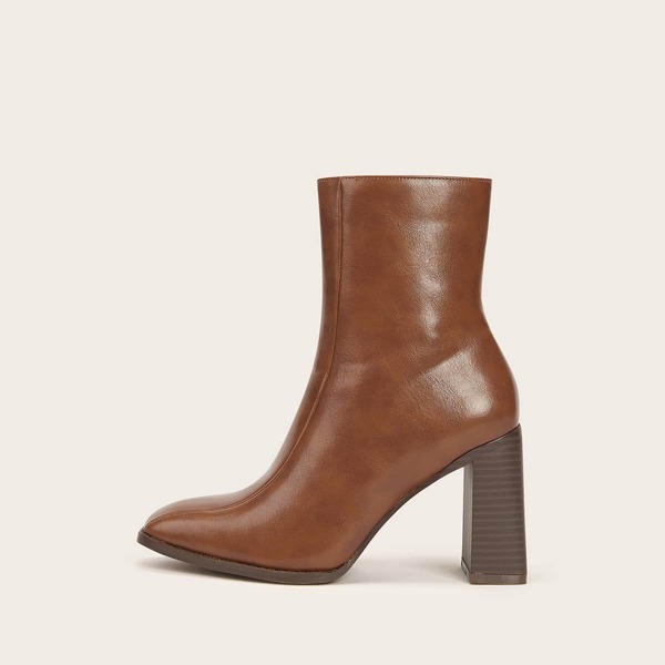 

Square Toe Side Zip Chunky Boots, Brown