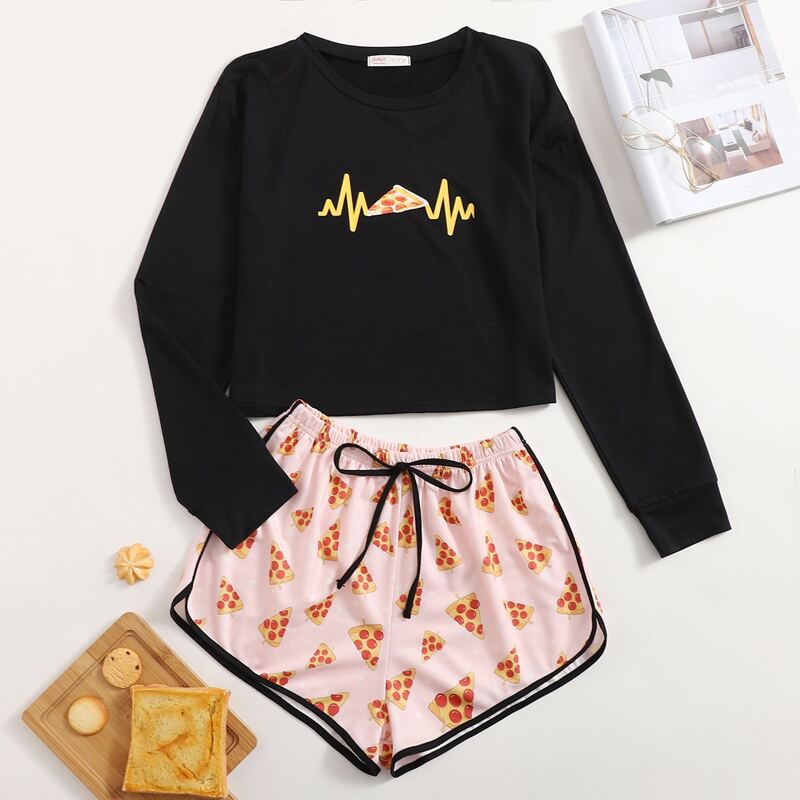 

Pizza Print Shorts PJ Set, Multicolor