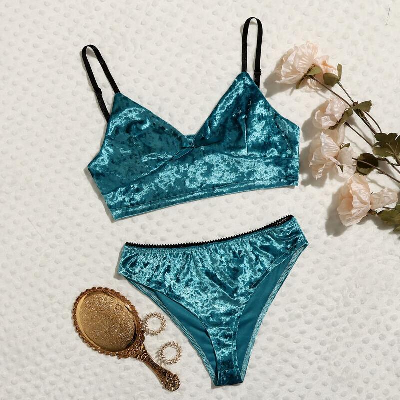 

Velvet Bow Lingerie Set, Cadet blue