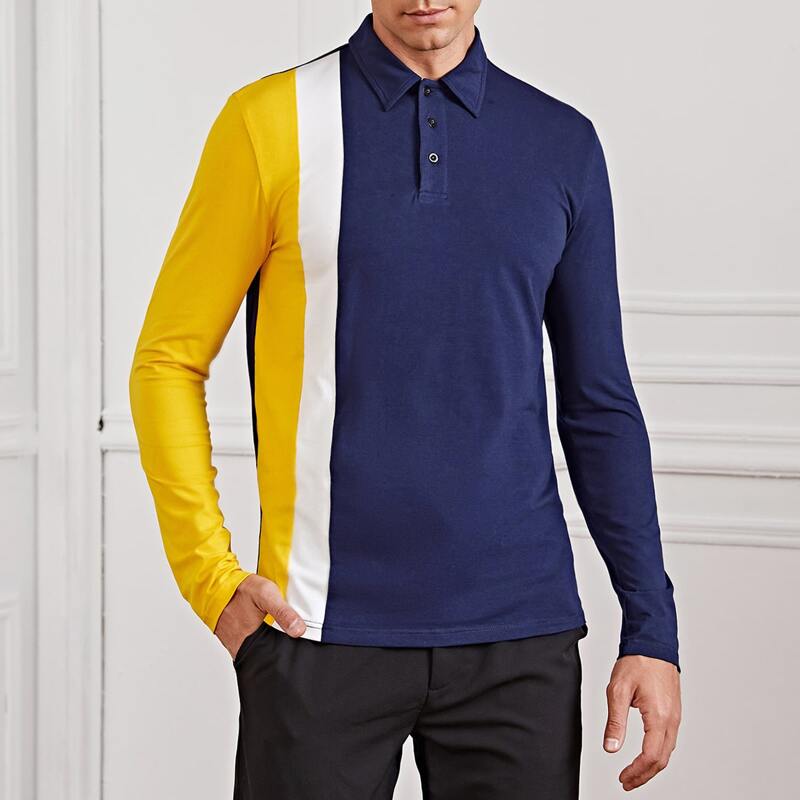 

Men Elk Embroidered Colorblock Polo Shirt, Navy blue
