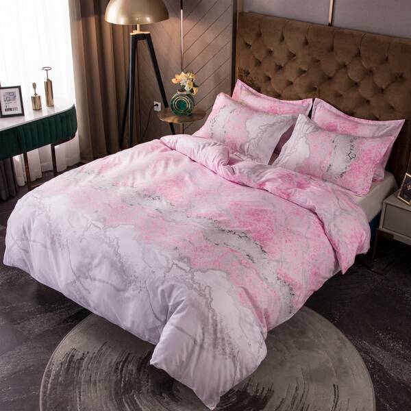 

Marble Pattern Bedding Set Without Filler, Pink