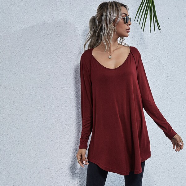 

Raglan Sleeve Longline Tee, Burgundy