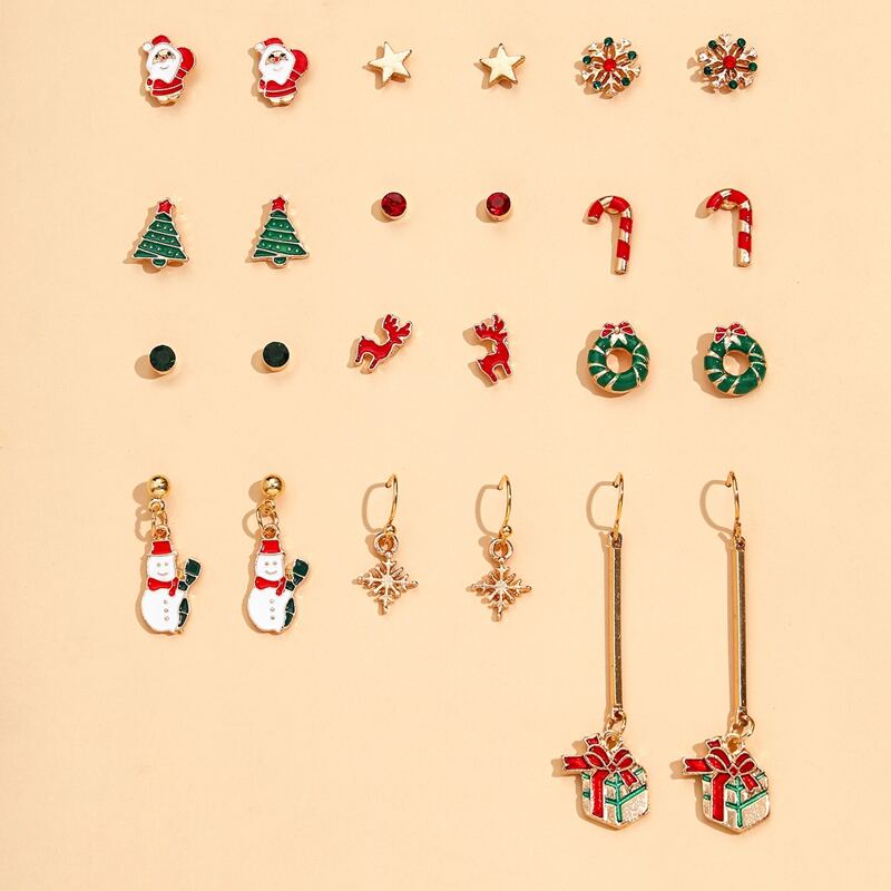 

12pairs Christmas Rhinestone Earring Set, Multicolor