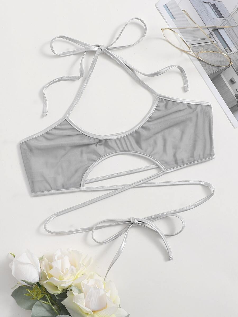 Criss Cross Bralette - Silver - View 1