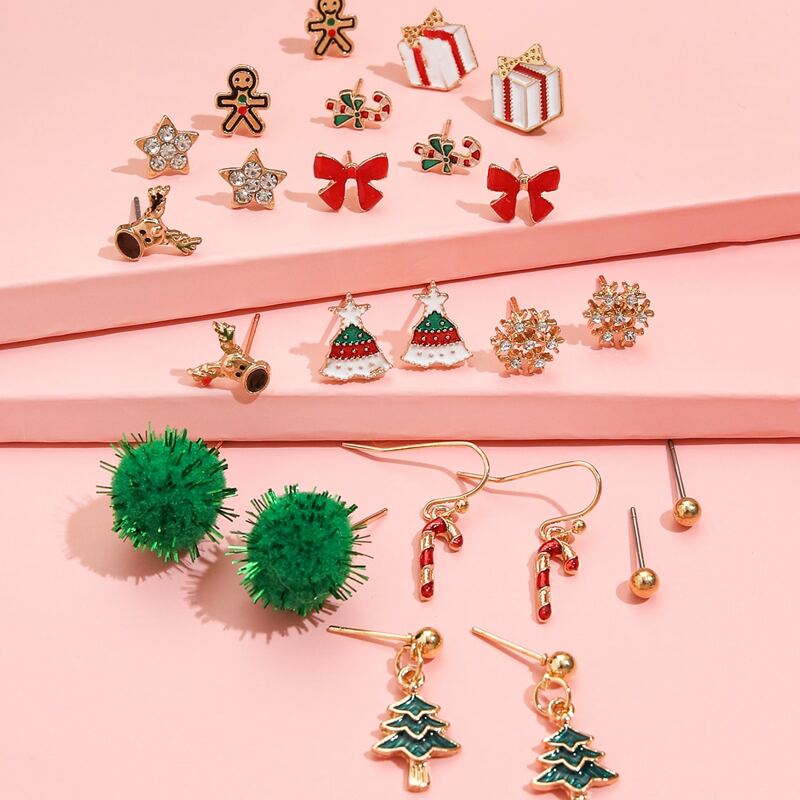 

12pairs Christmas Rhinestone Earring Set, Multicolor