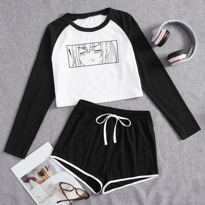

Comics Graphic Shorts PJ Set, Black black and white