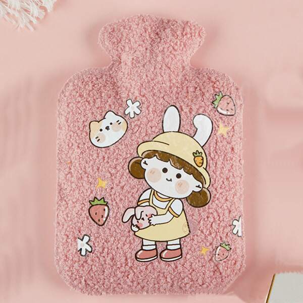 

1pc Cartoon Graphic Plush Hot Water Bag, Pink