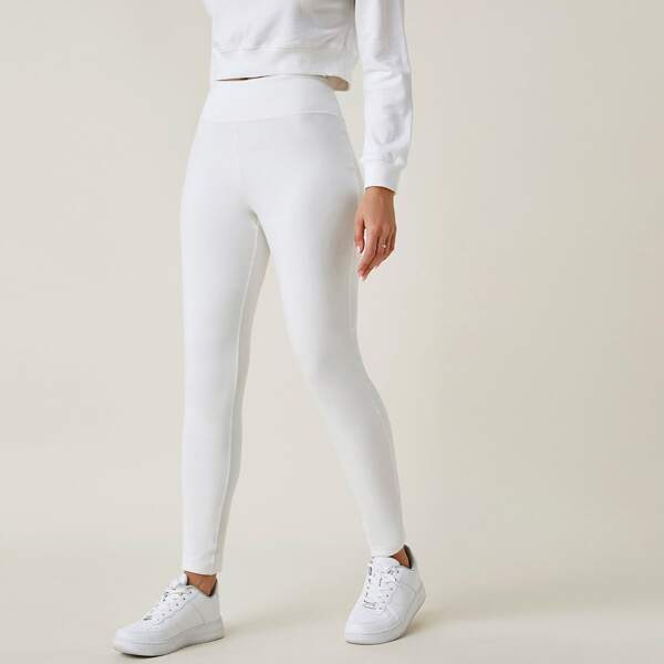 

Cotton-Blend Wide Waistband Leggings, White