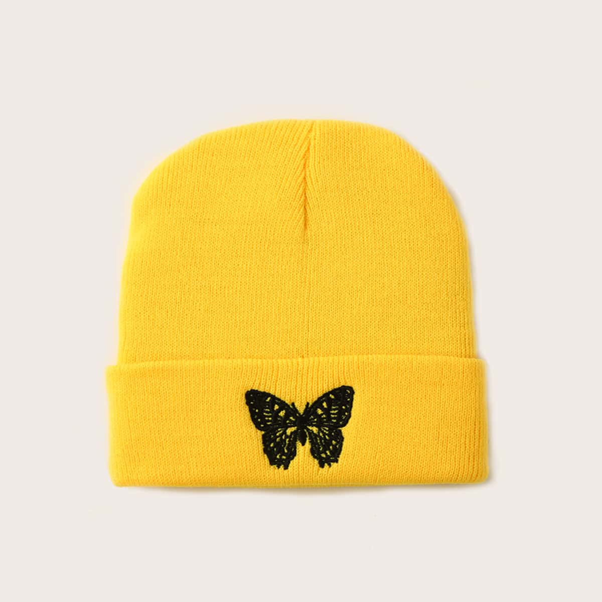 

Butterfly Embroidery Beanie, Yellow