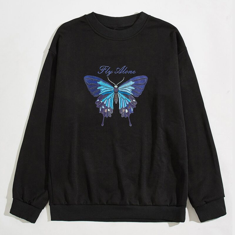 

Guys Butterfly & Letter Graphic Sweatshirt, Black