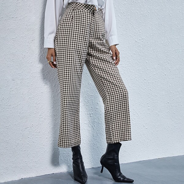 

Pocket Side Gingham Cropped Pants, Multicolor