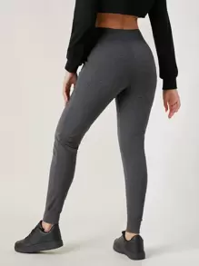 SHEIN BASICS Wide Waistband Slant Pocket Skinny Pants - Dark Grey - View 2