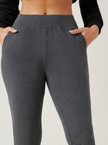 SHEIN BASICS Wide Waistband Slant Pocket Skinny Pants - Dark Grey - View 4