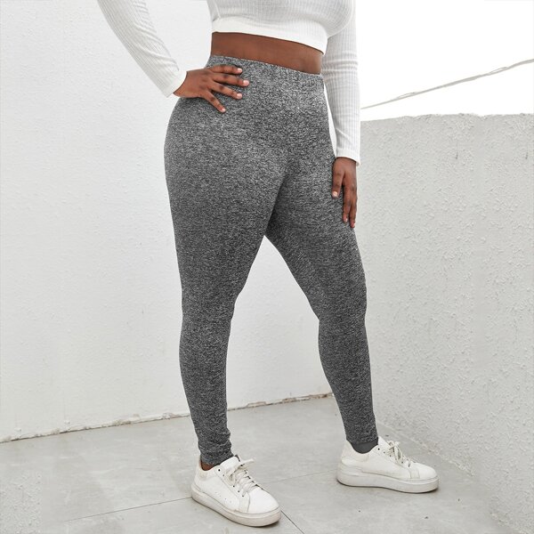 

Plus Elastic Waist Marled Leggings, Grey