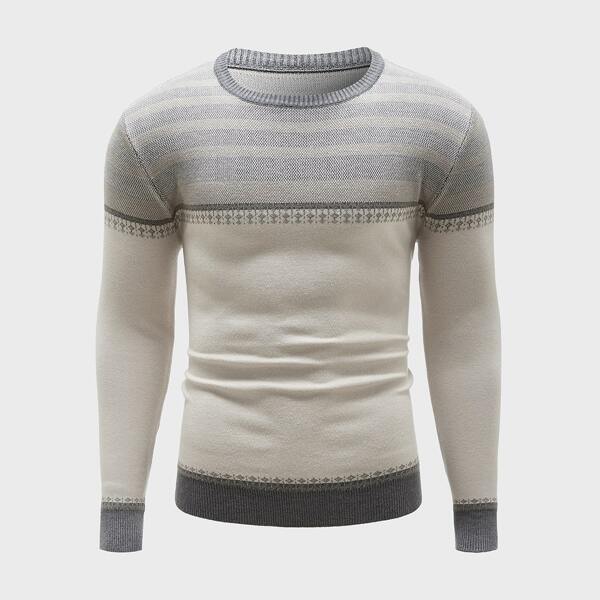 

Men Striped Geo Pattern Sweater, Multicolor