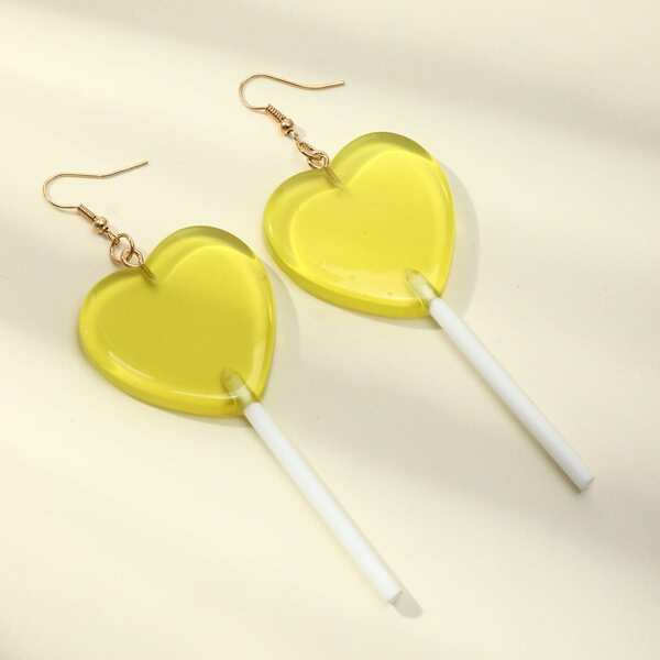 

Heart Deign Lollipop Charm Drop Earrings, Yellow