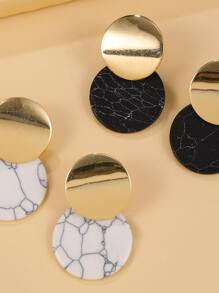 2pairs Marble Round Design Earrings - Multicolor - View 3