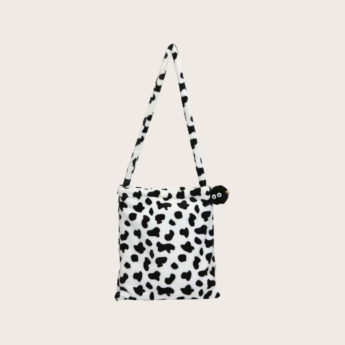 

Cow Pattern Fluffy Bag, Black and white