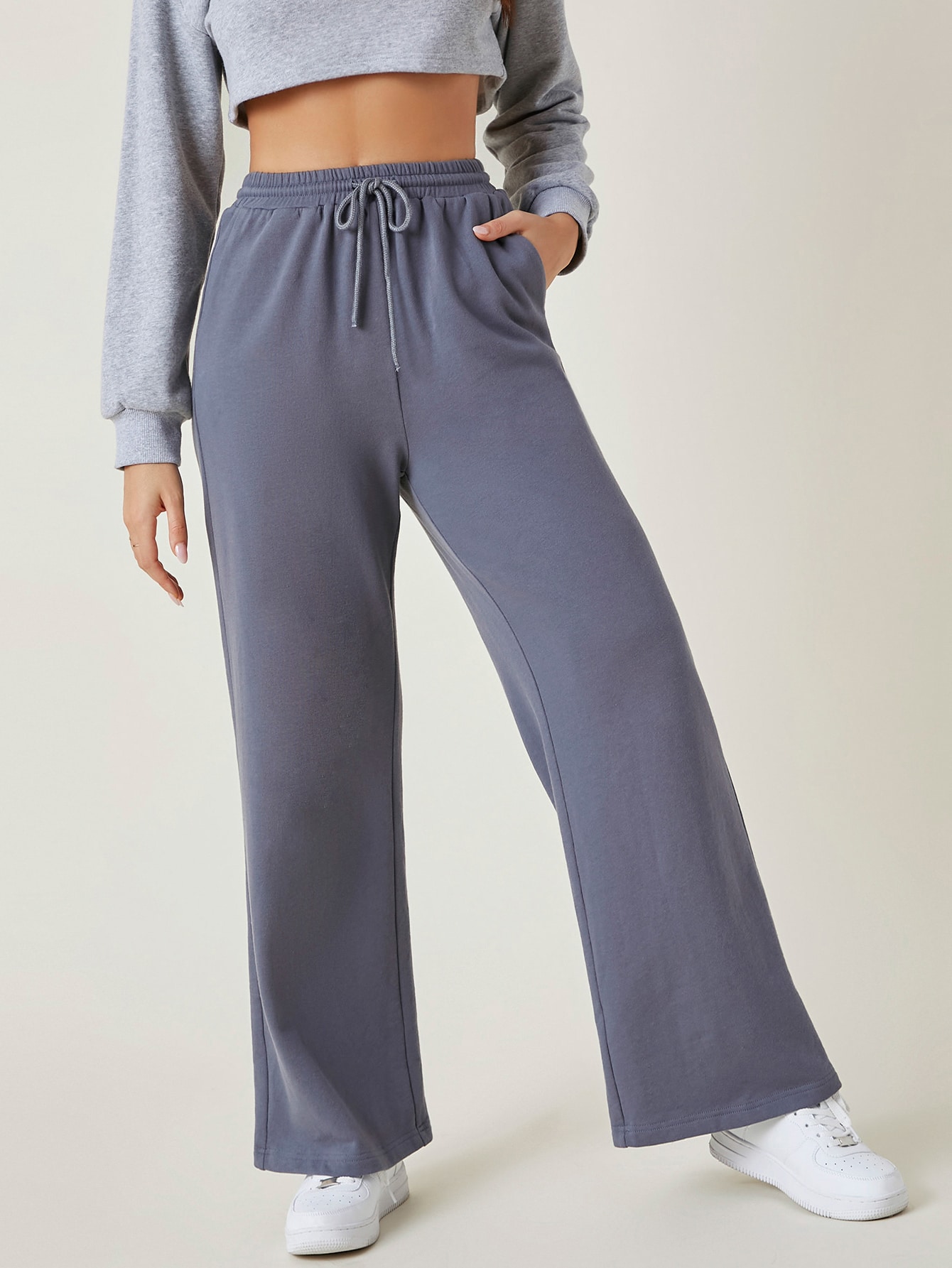 Drawstring Waist Slant Pocket Palazzo Pants thumbnail