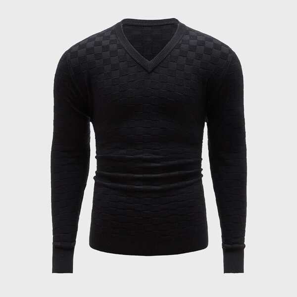 

Men Solid V Neck Sweater, Black