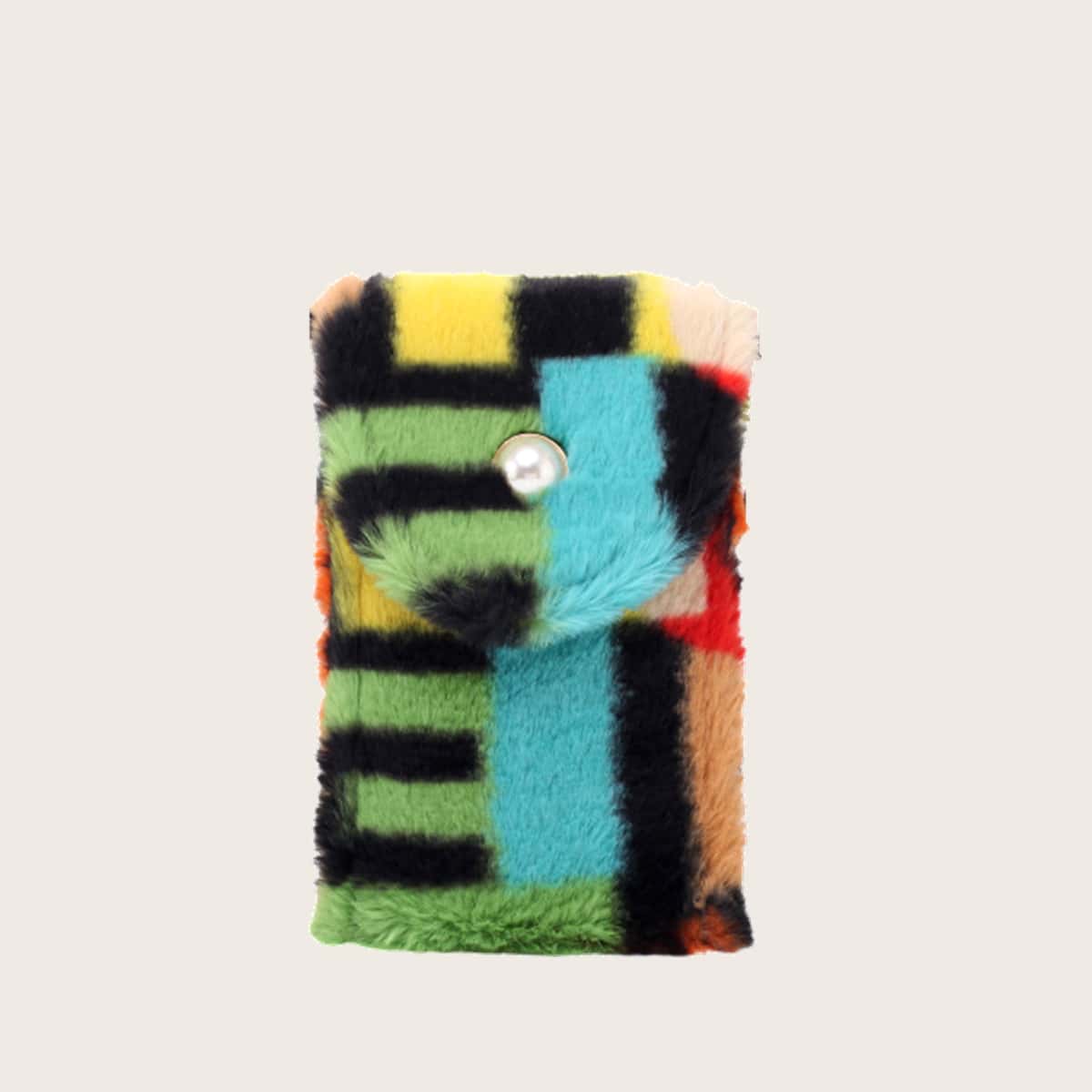 

Colorblock Faux Fur Fluffy Pouch Bag, Multicolor