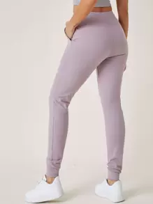 SHEIN BASICS Joggers de cintura ancha con bolsillo oblicuo - Lila Púrpura - Ver 2