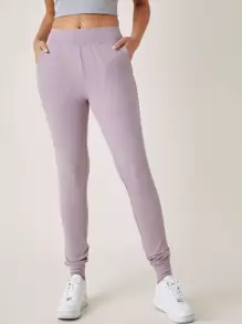 SHEIN BASICS Joggers de cintura ancha con bolsillo oblicuo - Lila Púrpura - Ver 3