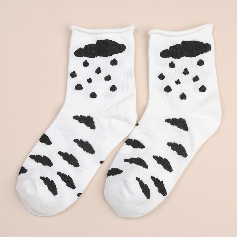 

Cloud Pattern Crew Socks, Black and white