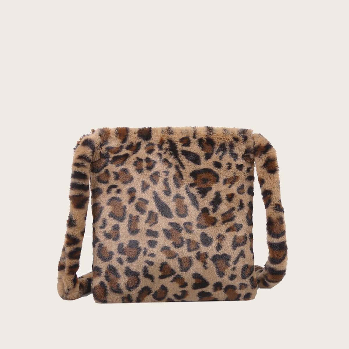 

Leopard Fluffy Bag, Brown