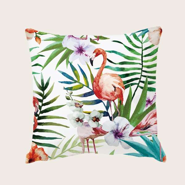 

Flamingo Print Cushion Cover Without Filler, Multicolor