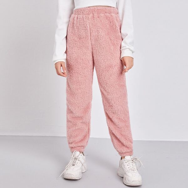 

Girls Elastic Waist Solid Teddy Pants, Pastel dusty pink