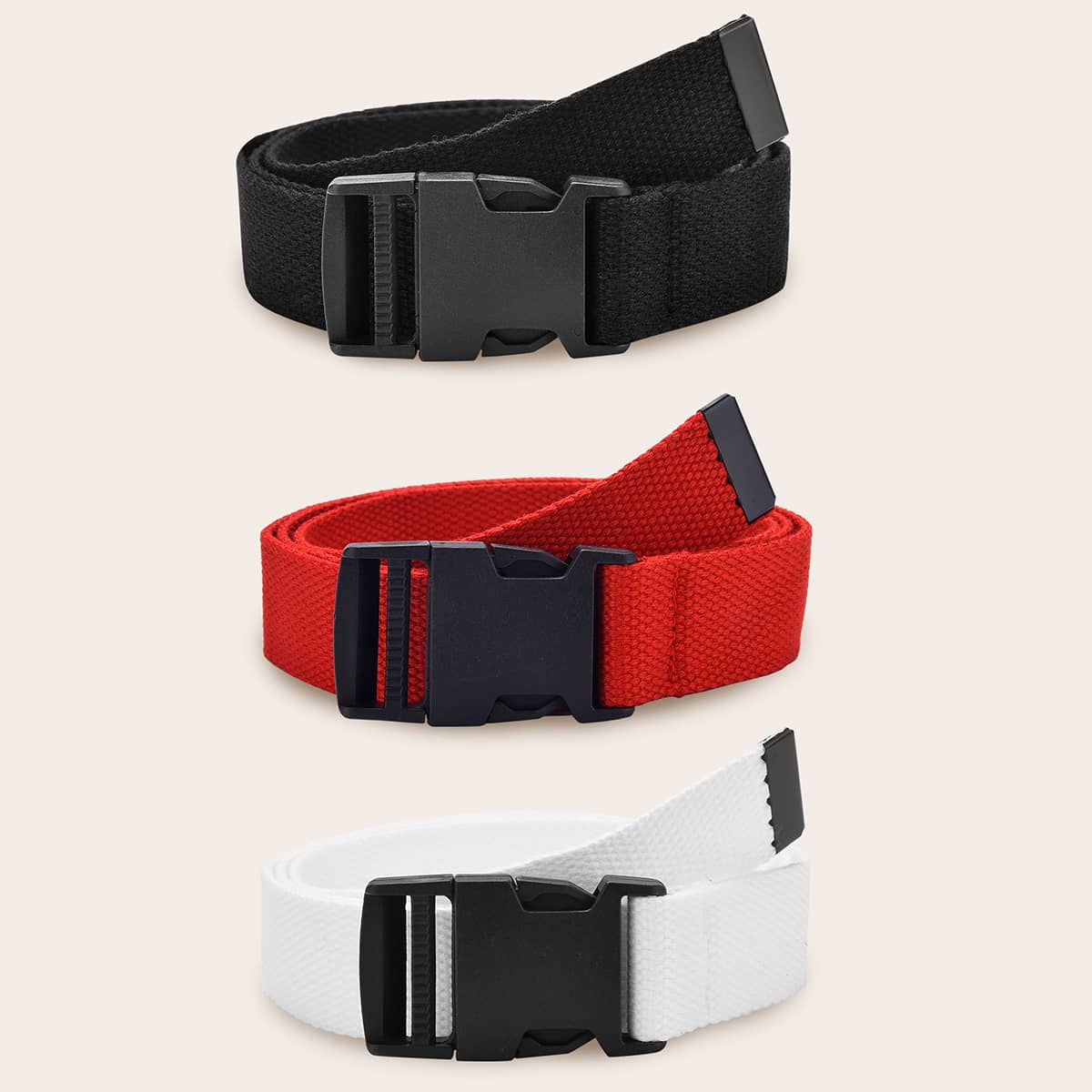 

3pcs Buckle Tape Belt, Multicolor
