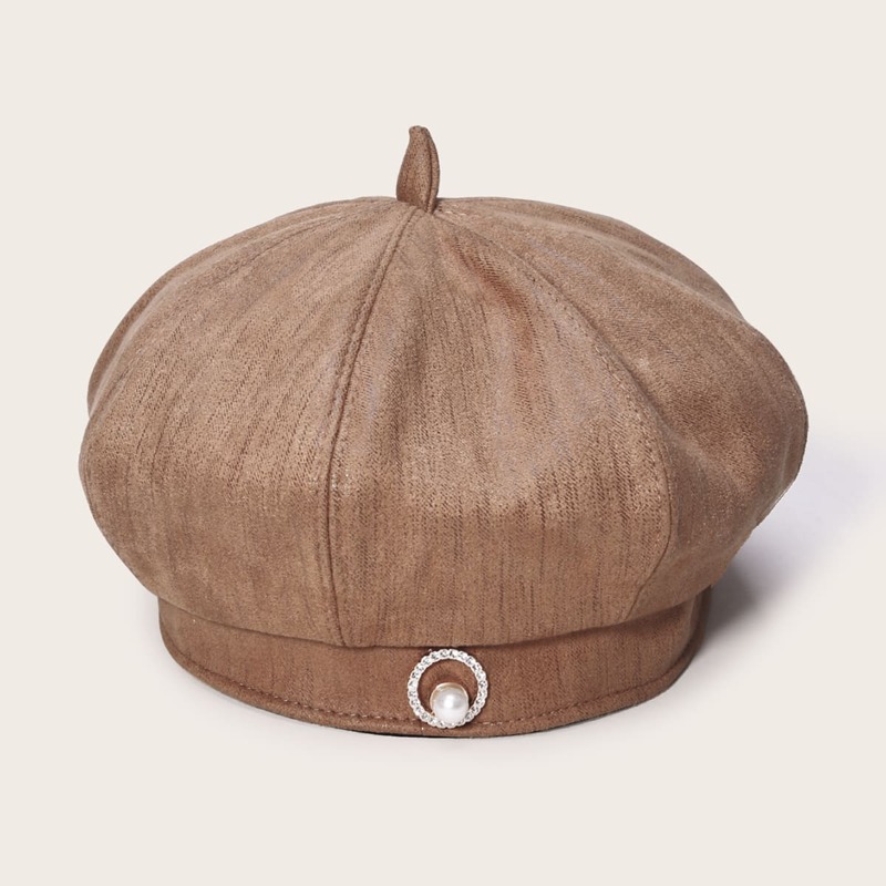 

Rhinestone Decor Beret, Brown